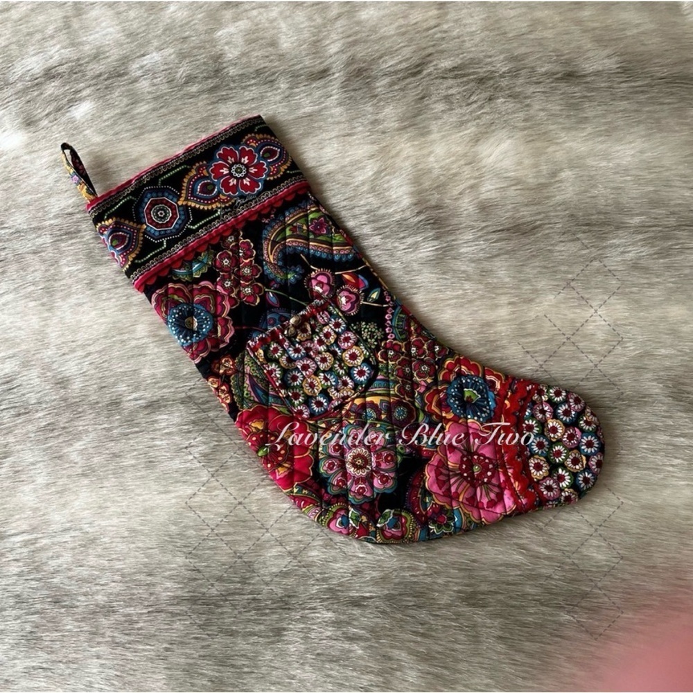 VERA BRADLEY Symphony In Hue 2009 Christmas Stocking Jingle Bells Red Green Y2K
